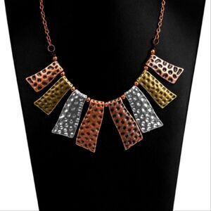Statement Necklace & Matching Earrings Set Bold Hammered Metal Fashion Jewelry